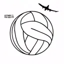 volleyball designed as earth globe with a plane flying across and the date september 13th tattoo design idea