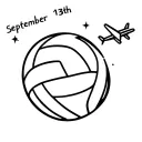 volleyball designed as earth globe with a plane flying across and the date september 13th tattoo design idea