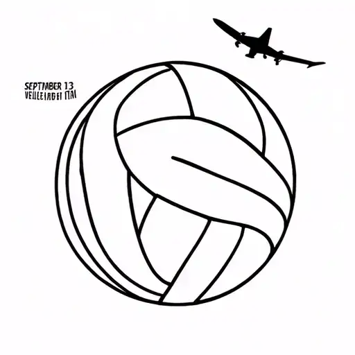 volleyball designed as earth globe with a plane flying across and the date september 13th tattoo design idea