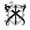 "AJB" heraldic shield with upper containing black unique ajb monogram. lower shield a solid simple blackcross in circle tattoo design idea