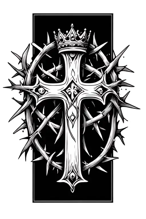 cross with crown of thorns with extra details inspired tattoo design idea