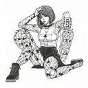 slim thick goth girl, emo short cute, nude, sexy, skirt, fishnet, lingerie, introverted, hot, ahegao, jack o pose, sweat tattoo design idea