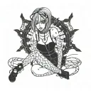 slim thick goth girl, emo short cute, nude, sexy, skirt, fishnet, lingerie, introverted, hot, ahegao, jack o pose, sweat tattoo design idea