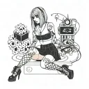 slim thick goth girl, emo short cute, nude, sexy, skirt, fishnet, lingerie, introverted, hot, ahegao, jack o pose, sweat tattoo design idea
