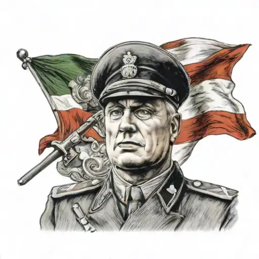 Mussolini with the italian flag on background tattoo design idea