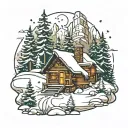 mountains cabin covered in snow tattoo design idea