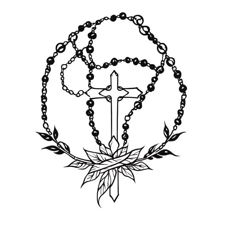 cross with rosary wrapped tattoo design idea