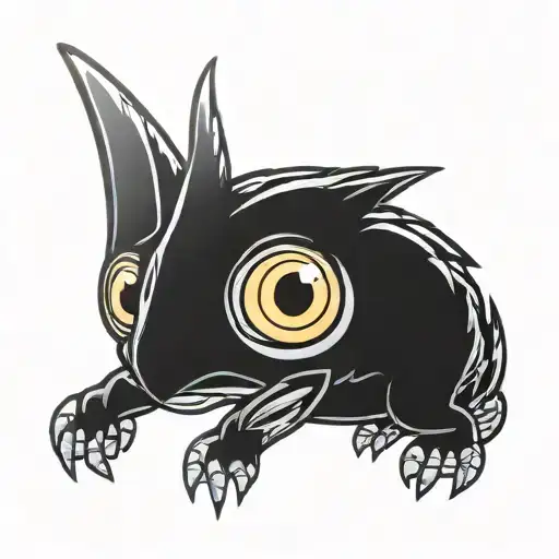Cute animal with big eyes in hands tattoo design idea