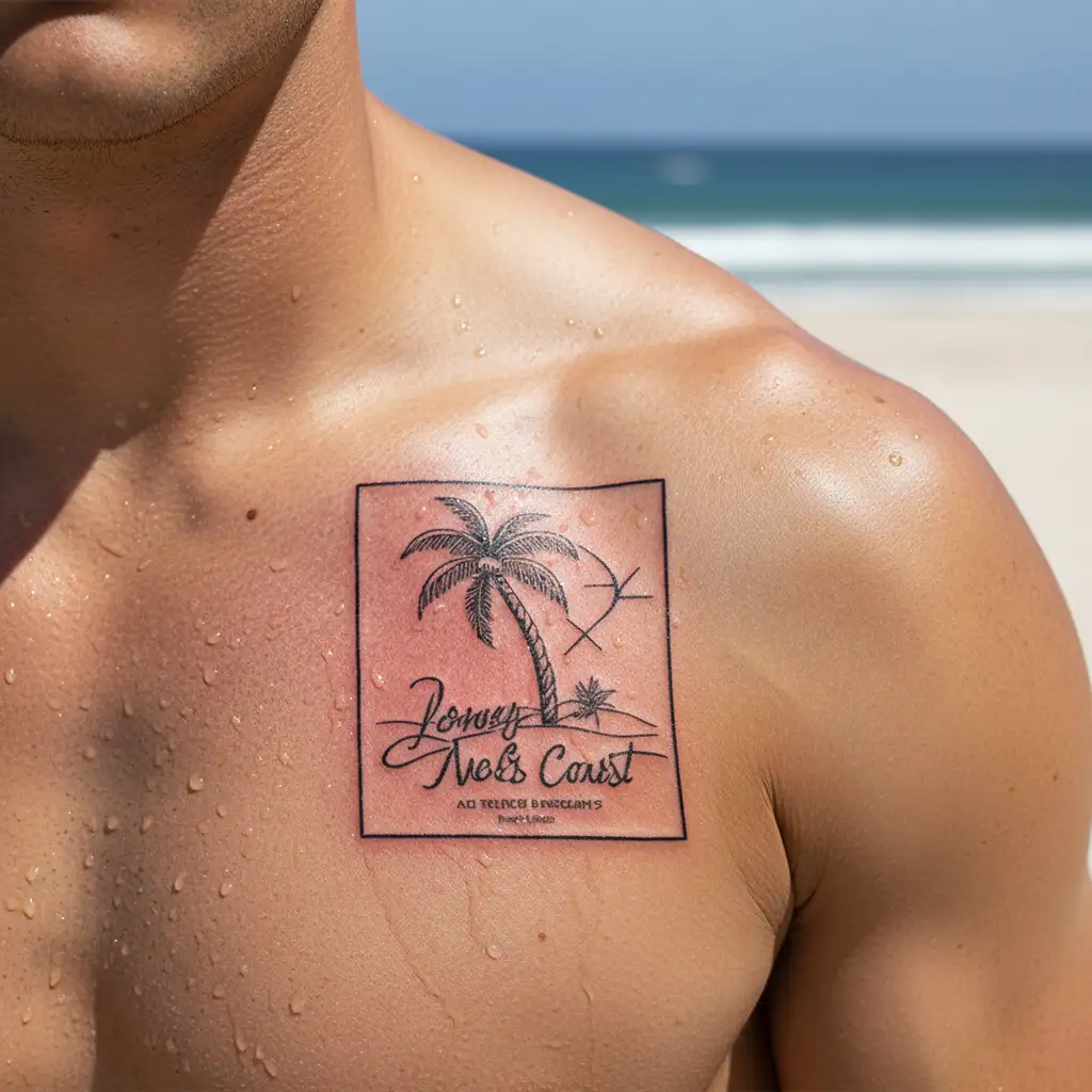 palm tree that says lonely and dreaming of the west coast tattoo design idea