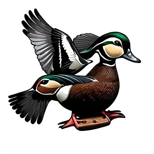 a duck call with wood ducks flying on the inside tattoo design idea