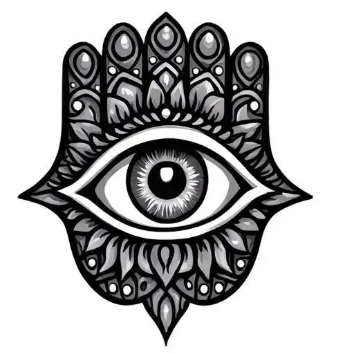 hamsa hand with the evil eye sockets tattoo design idea