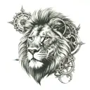 lion with compass tattoo design idea