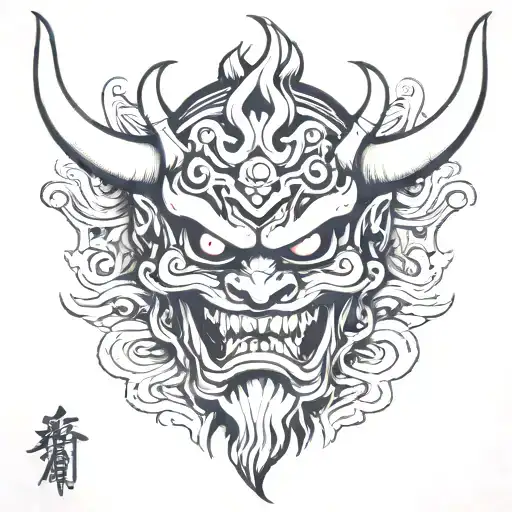 oni mask demon waves tattoo design idea