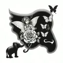 angel and elephant and rose and butterfly tattoo design idea