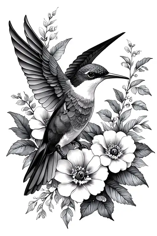 floral, humming bird, grandma memorial tattoo design idea