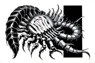 Upper back, dark fantasy, centipede, disturbing, creepy, bones, death, abstrat tattoo design idea