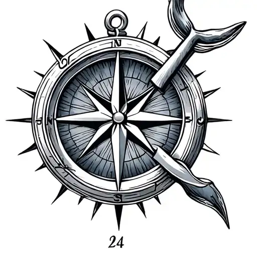 Anchor Whale Compass tattoo design idea