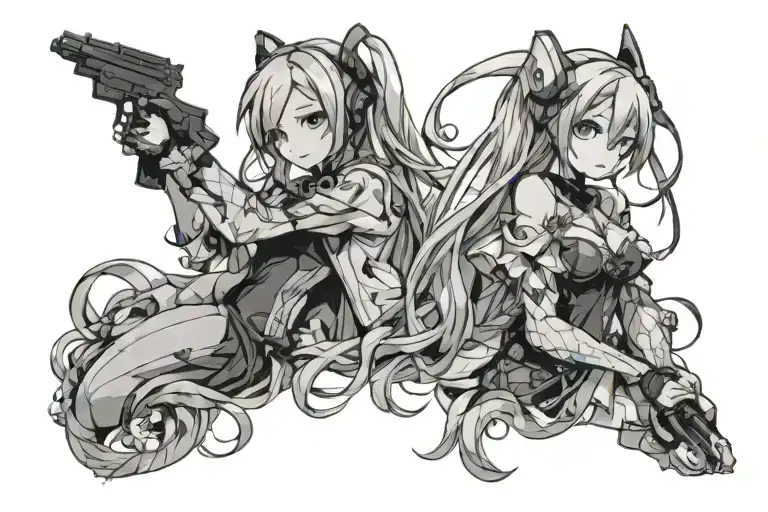 Megurine Luca and Hatsune Miku holding tattoo design idea