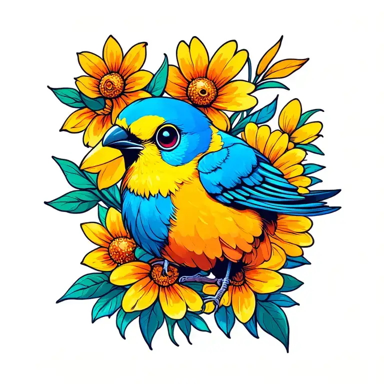 bird with flowers tattoo design idea