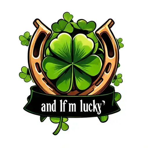 "and If I'm lucky" a 4 leaf clover and a horseshoe tattoo design idea