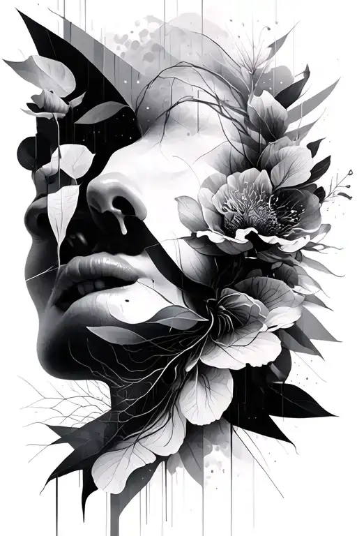 a cohesive black and grey realism collage, telling the story of creation, life and identity. Starts and flows from Cosmi tattoo design idea