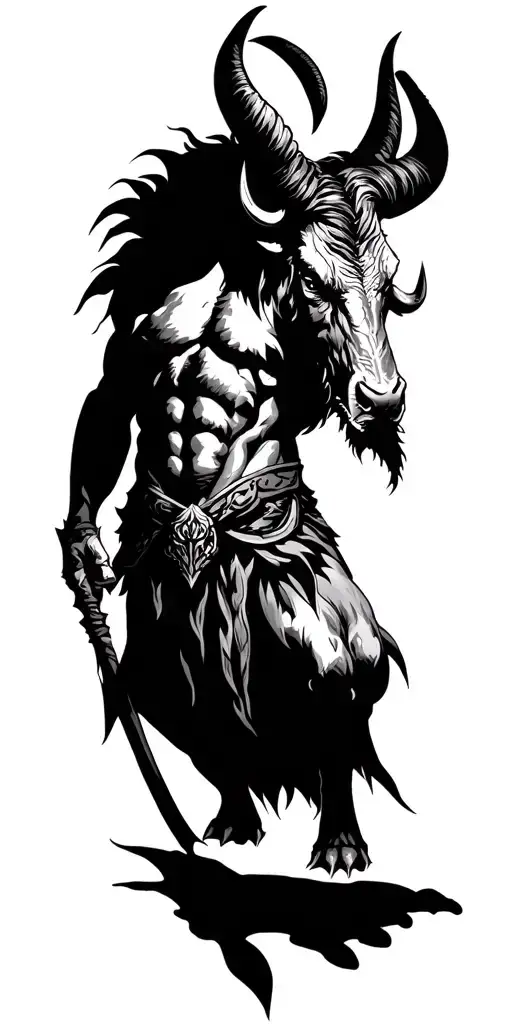 Minotaur legend standing guard tattoo design idea
