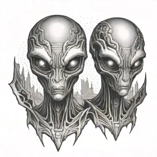 aliens facing each other tattoo design idea