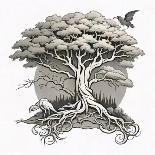 tree, family, Haiti and dragon wrapped tattoo design idea