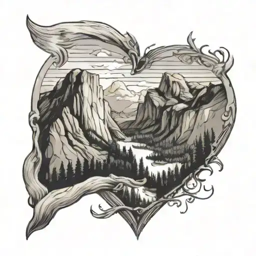 yosemite in heart shape tattoo design idea
