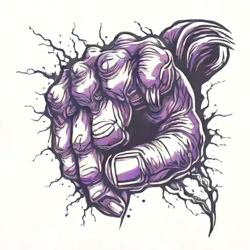 fist punching with purple magic coming out of it tattoo design idea