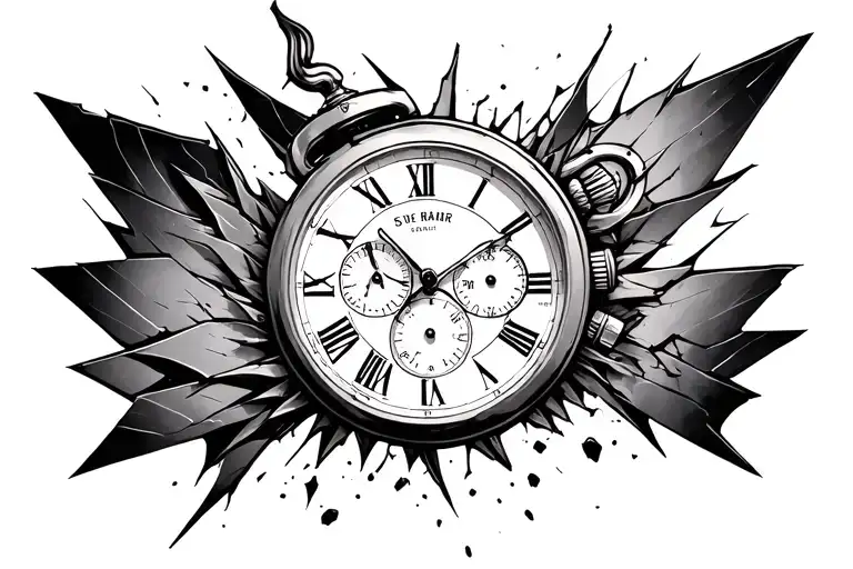 broken timepiece tattoo design idea