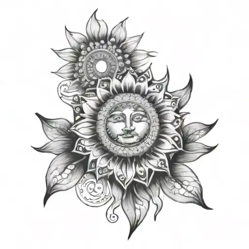 half a mandala and half of a sun tattoo design idea