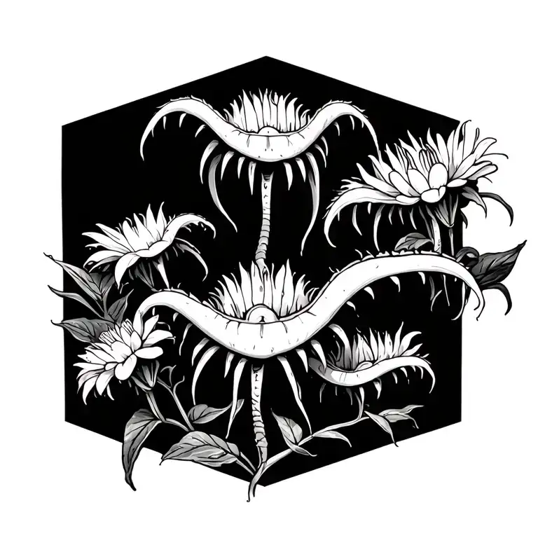 venus flytraps, some with half-open jaws, some gaping, and others flowering tattoo design idea