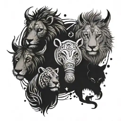 A tattoo design featuring six friends as different animals symbolizing unity and diversity tattoo design idea