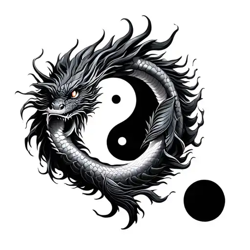 dragon coi fish yin yang tattoo design idea