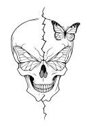 Broken skull of butterflies tattoo design idea