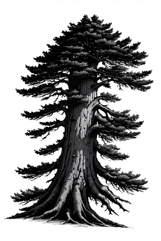 giant sequoia tree silhouette tattoo design idea