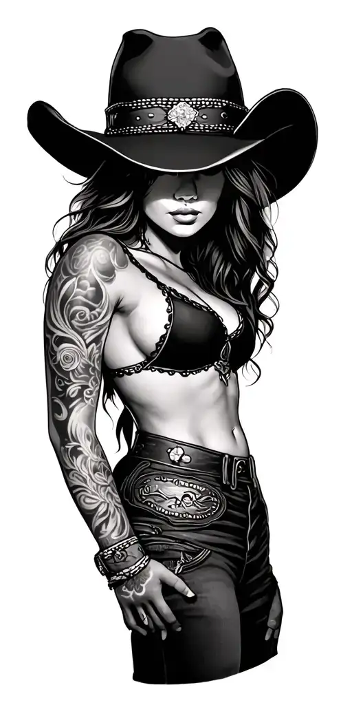 western cowgirl tattoo arm sleeve tattoo design idea