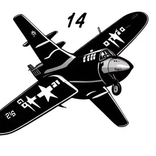 create an tattoo of a small blacked out plane, with the full body visible, and the number 14 written  above the plane an tattoo design idea