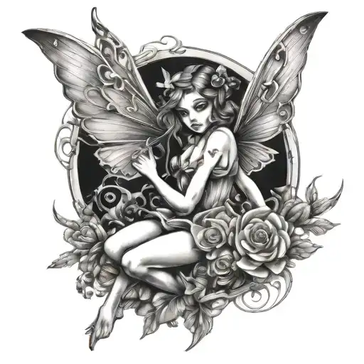 fairy in old school style tattoo design idea