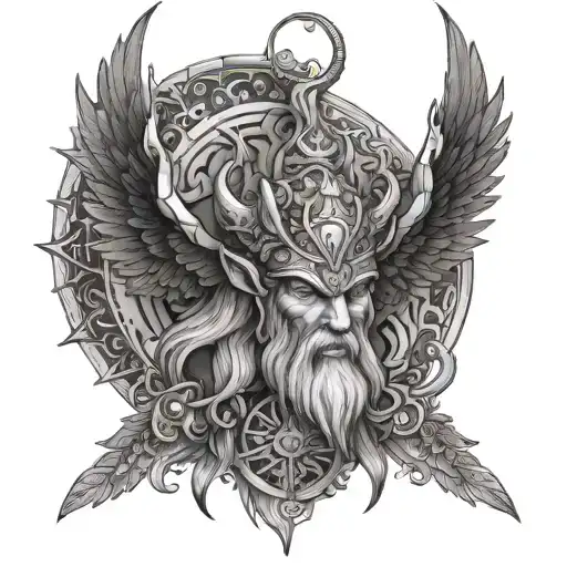 lucifer odin and mandala design incorporating elements tattoo design idea