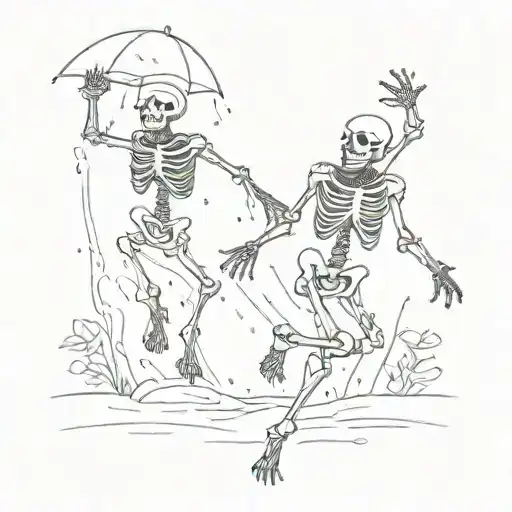 skeleton dancing in the rain tattoo design idea