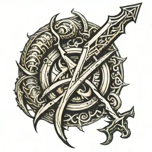 sabr and trishul trident tattoo design idea