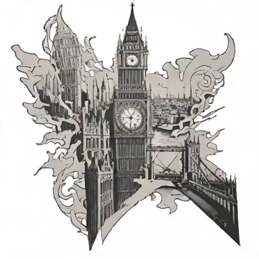 ripped skin revealing London city tattoo design idea