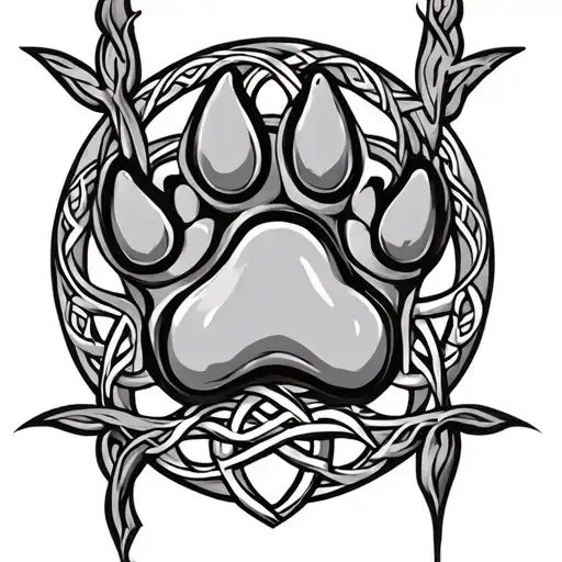 Dog paw and celtic symbols for strength, family and circle of life incorporated tattoo design idea