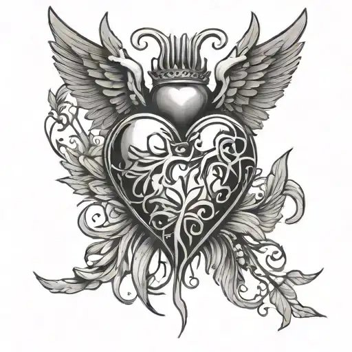 sacred broken heart with wings tattoo design idea