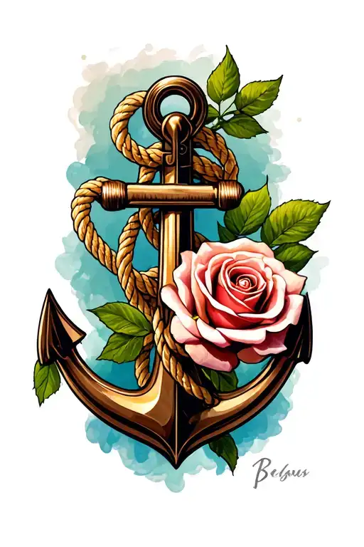 rose, rope, anchor tattoo design idea