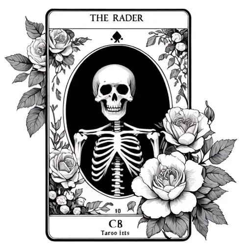 the reader tarot card skeleton with wild roses tattoo design idea