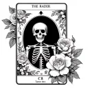 the reader tarot card skeleton with wild roses tattoo design idea