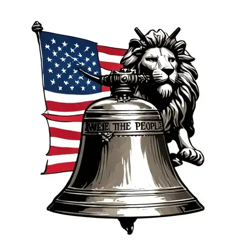 lion, soldier, we the people 1776 flag, soldier liberty bell tattoo design idea